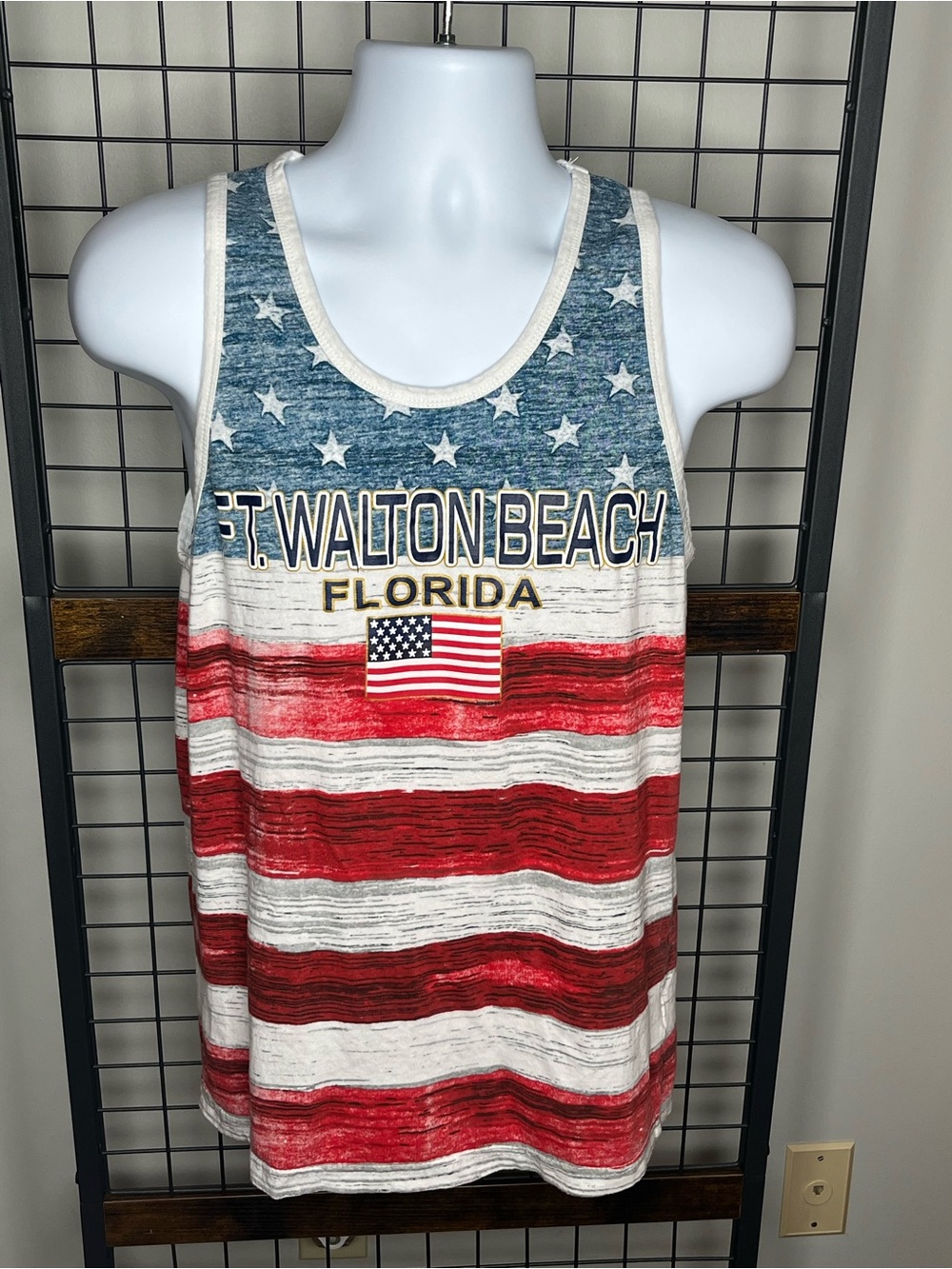 U.S. Apparel Ft. Walton Beach Florida Flag Tank Top - Red, White, Blue Size M